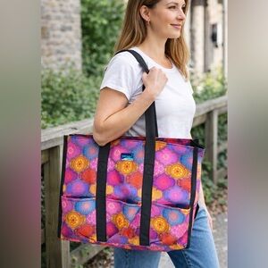 Top Design Colorful Medallion  Utility Tote Bag Multi Pocket Organizer Carryall